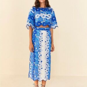 Farm Rio Blue Flower Stripes Midi Skirt & Top